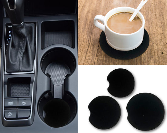 Solid Black Car Coasters 4 Pack, Absorbent Neoprene Fabric Coasters