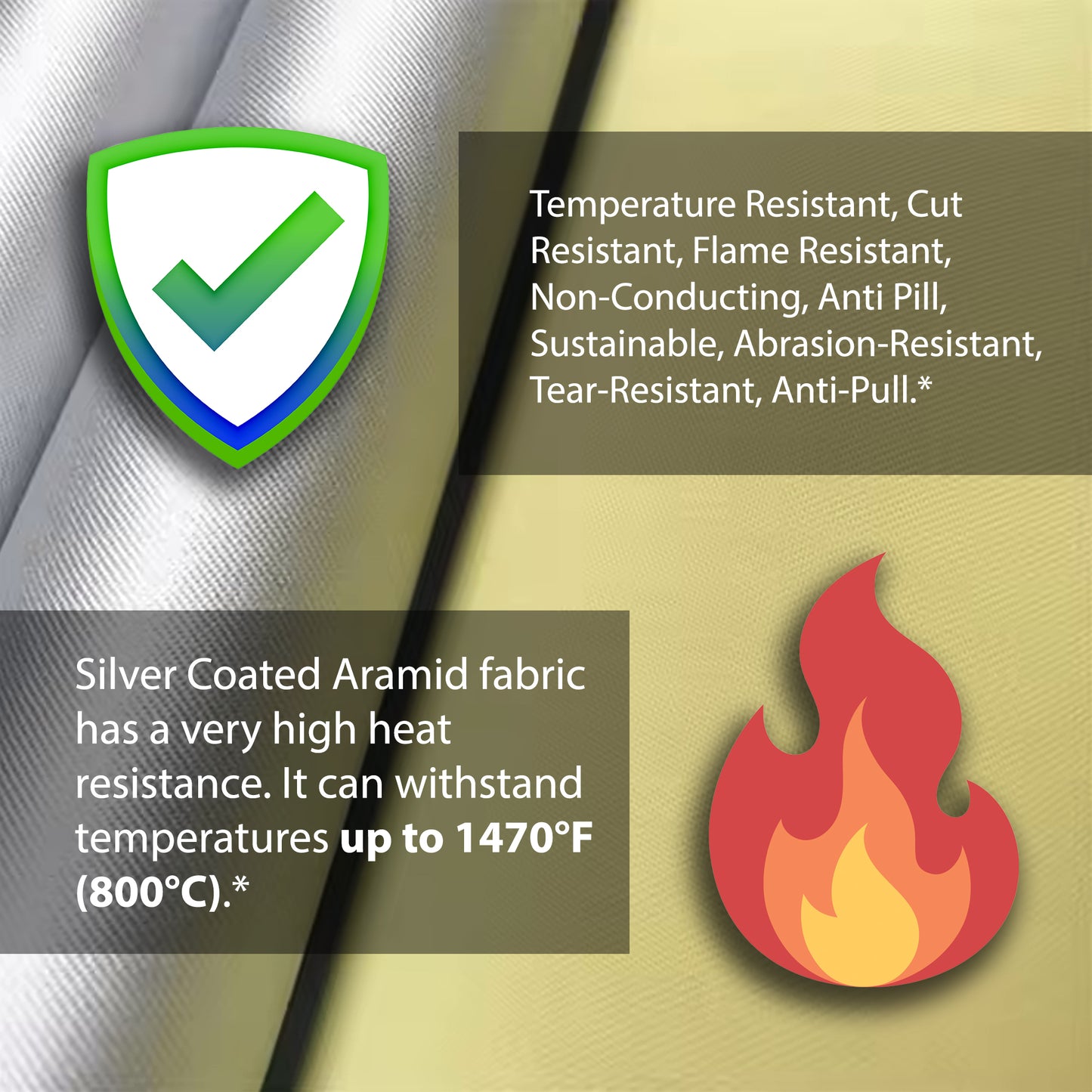Flame Resistant Aramid Silver Coated Fabric 315GSM